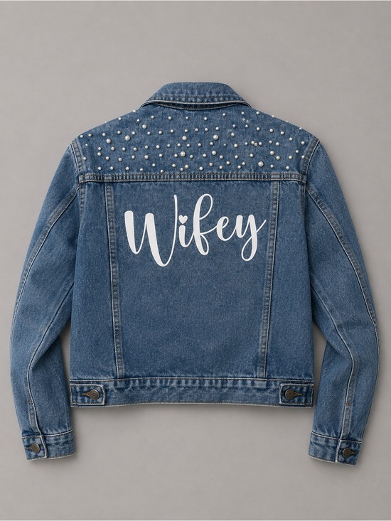 Jackets & Blazers - Wifey Pearl Denim Jacket Size Large